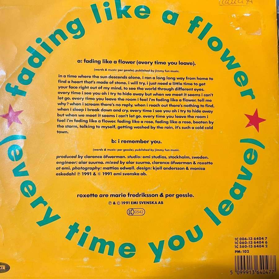 Roxette Fading Like A Flower (Every Time You Leave)